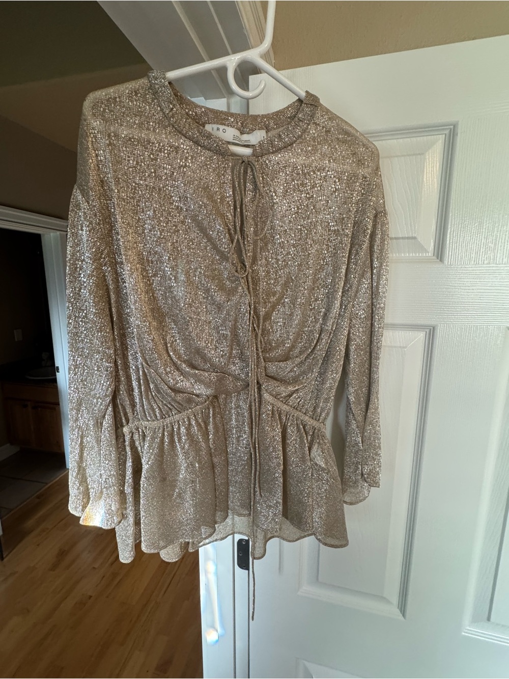 IRO Shimmery Tan Tie-Front Peplum Blouse
